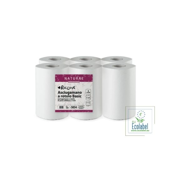 Immagine di ROLLOVE ASCIUGAMANO A ROTOLO BASIC IN PURA CELLULOSA 2 VELI ECOLABEL