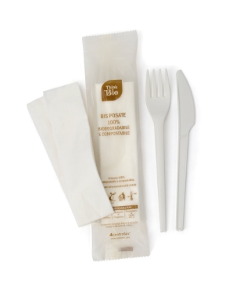 Immagine di BIS POSATE BIANCHE CPLA + TOVAGLIOLO BIO 