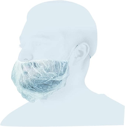 Immagine di COPRIBARBA AZZURRO IN TNT POLIPROPILENE  CON ELASTICI AURICOLARI 
